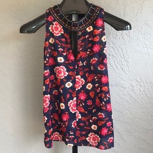 SHAMELESS Navy Floral Beaded Tank SZ S and M